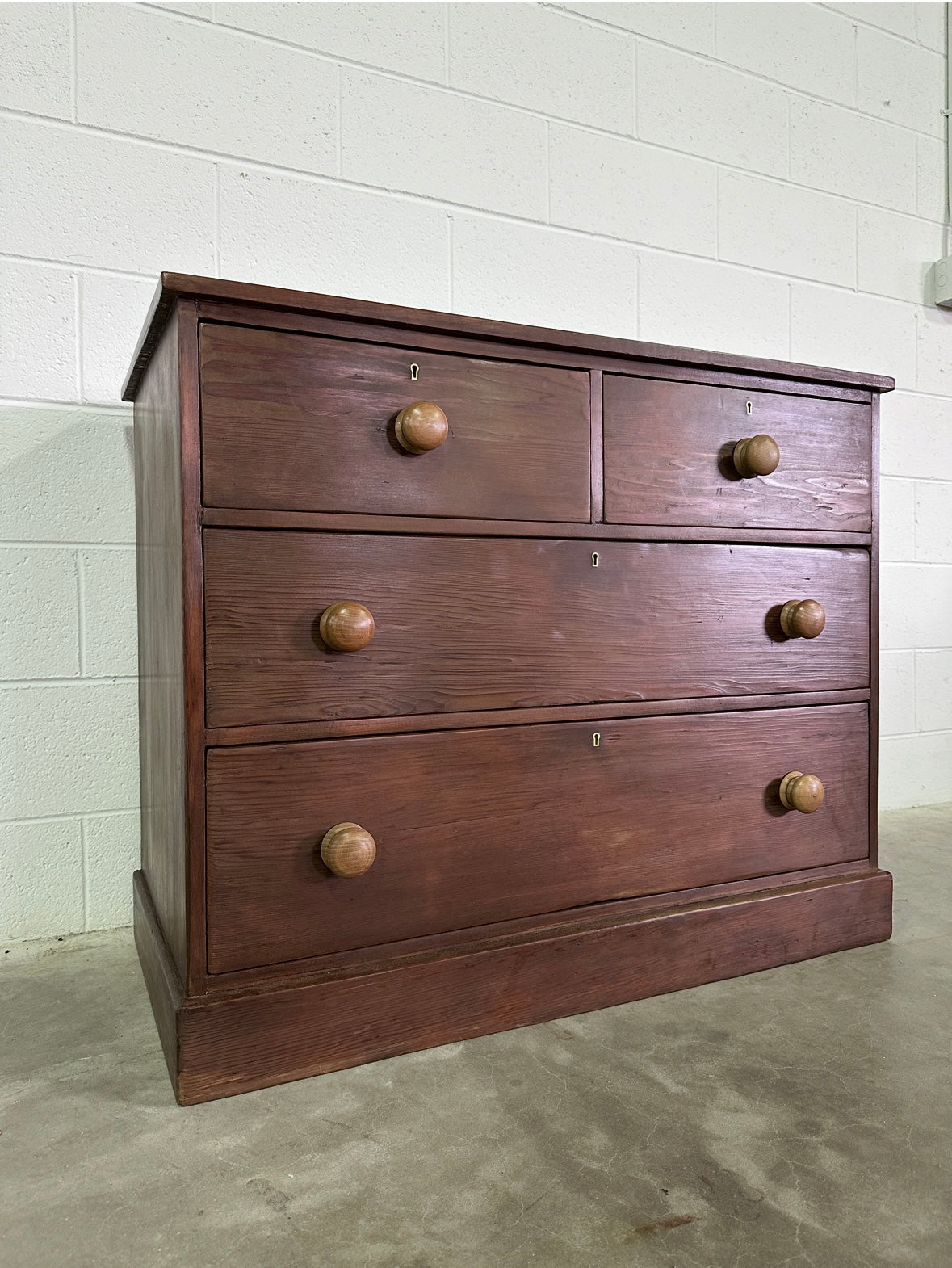 Antique English pine chest of drawers- stained pine