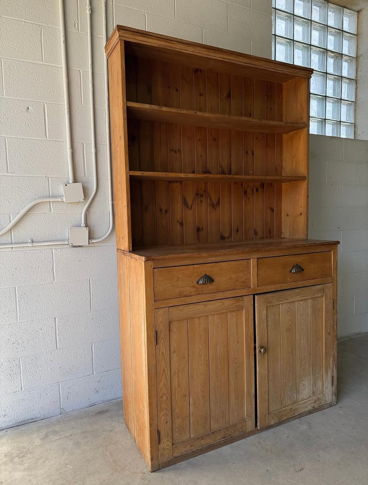 Antique Pine Hutch | Rustic Farmhouse Kitchen Cabinet