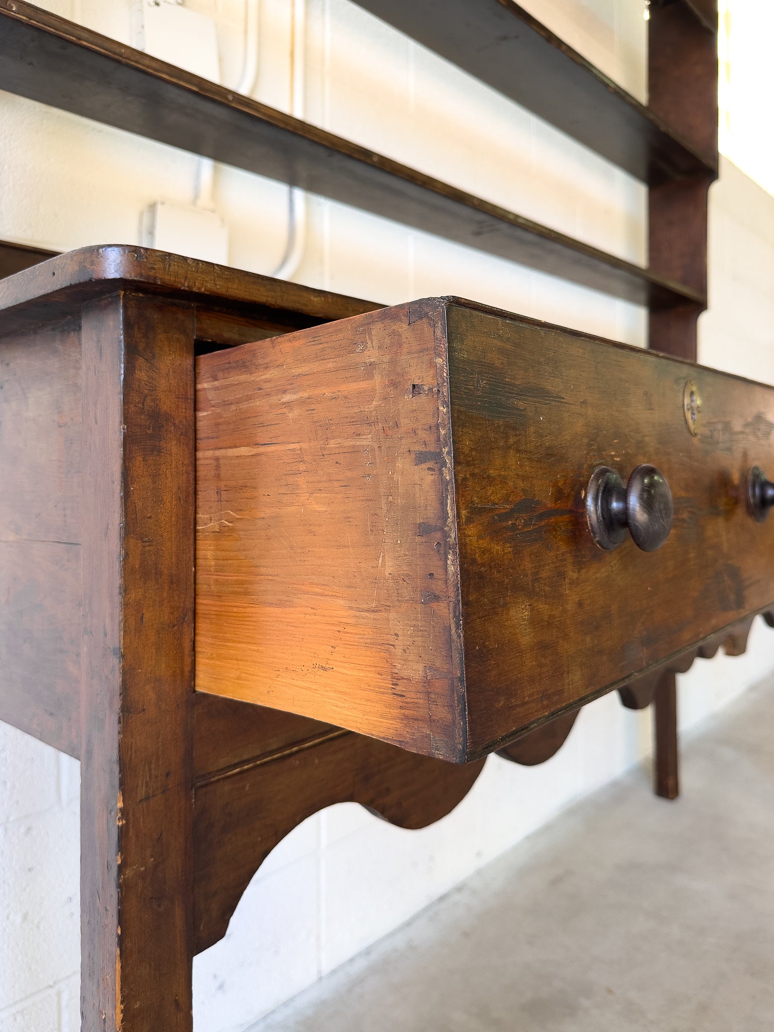 Antique English stained pine kitchen dresser