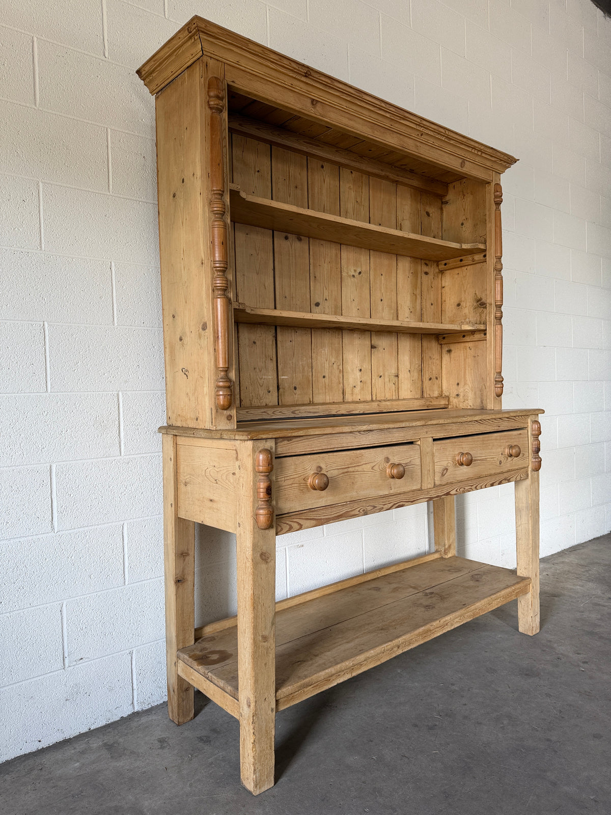 Antique Cornish pine kitchen hutch with open shelving