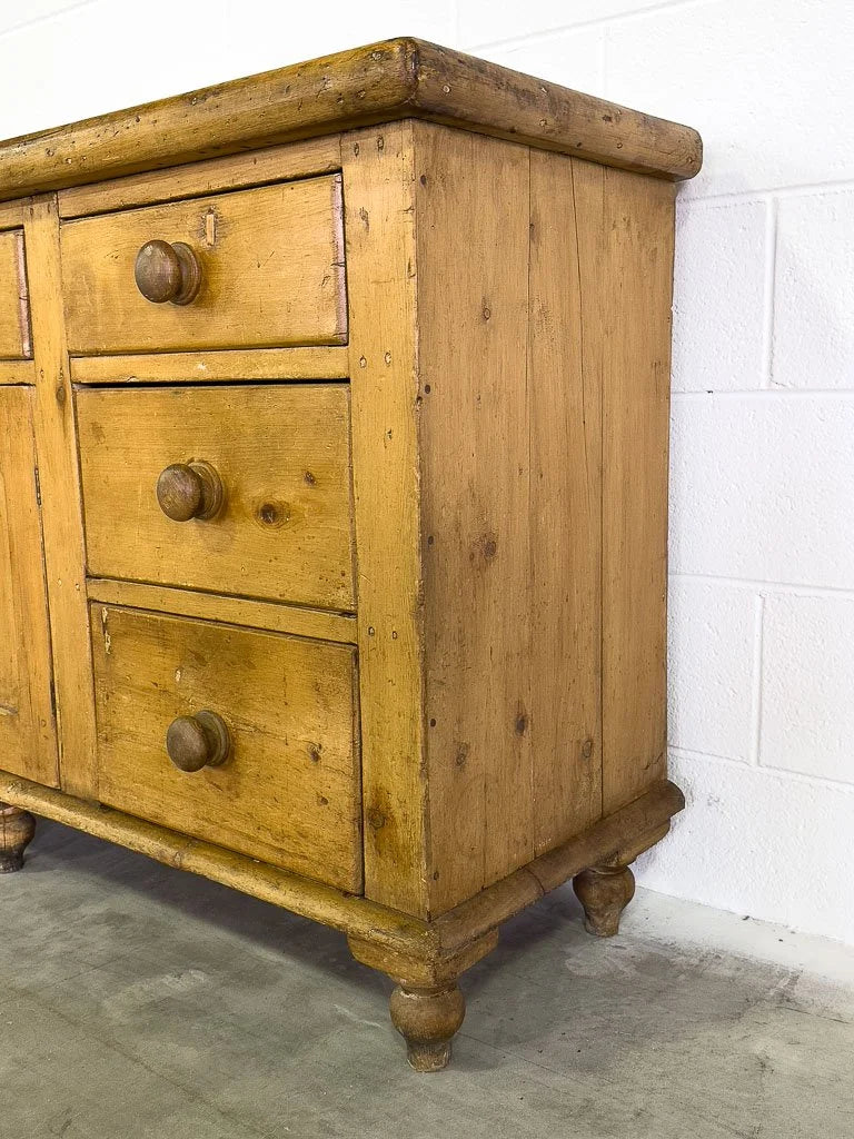 Classic English pine antique sideboard on tulip feet