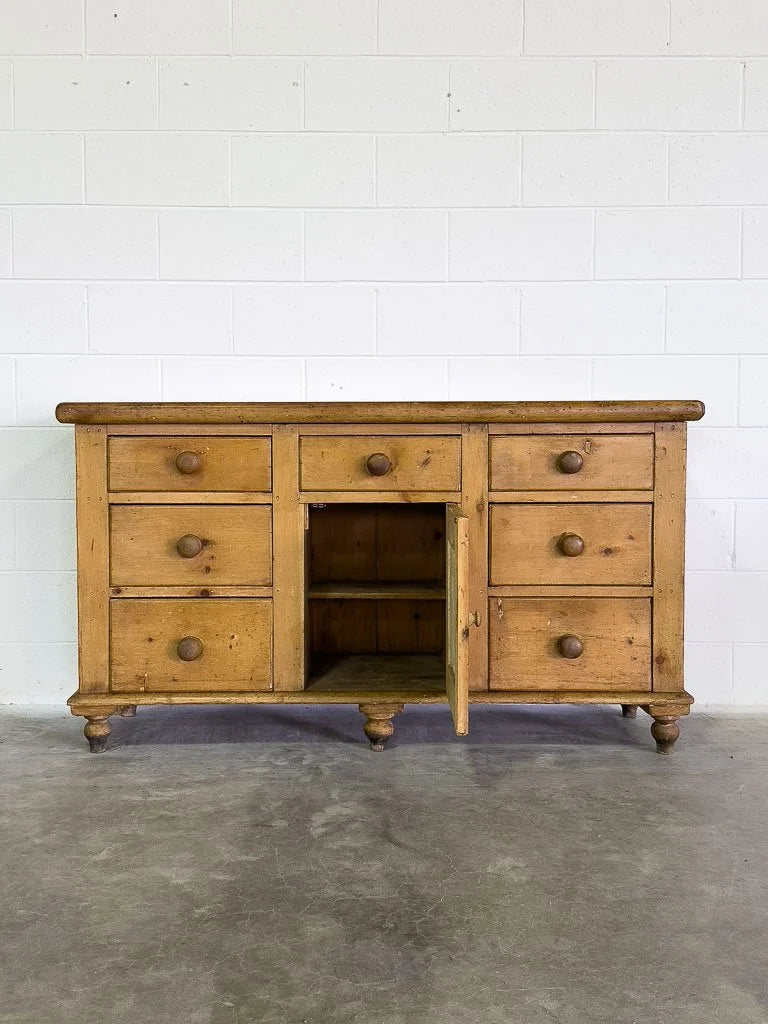 Classic English pine antique sideboard on tulip feet