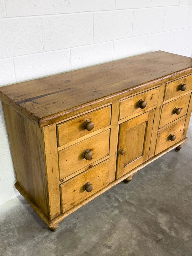 Classic English pine antique sideboard on tulip feet