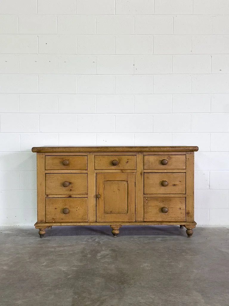 Classic English pine antique sideboard on tulip feet