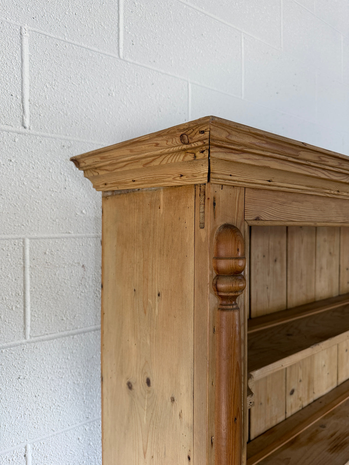 Antique Cornish pine kitchen hutch with open shelving