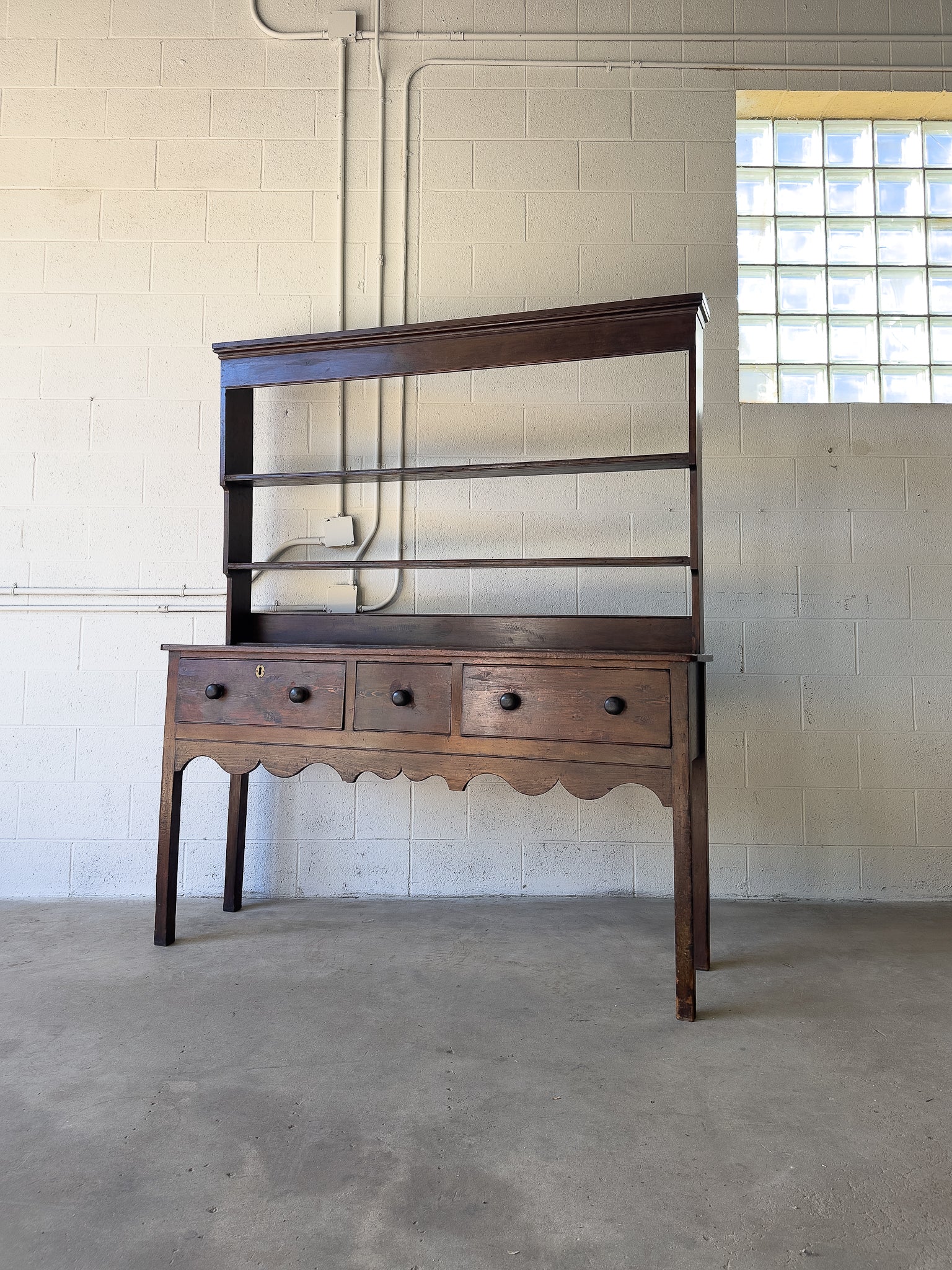 Antique English stained pine kitchen dresser