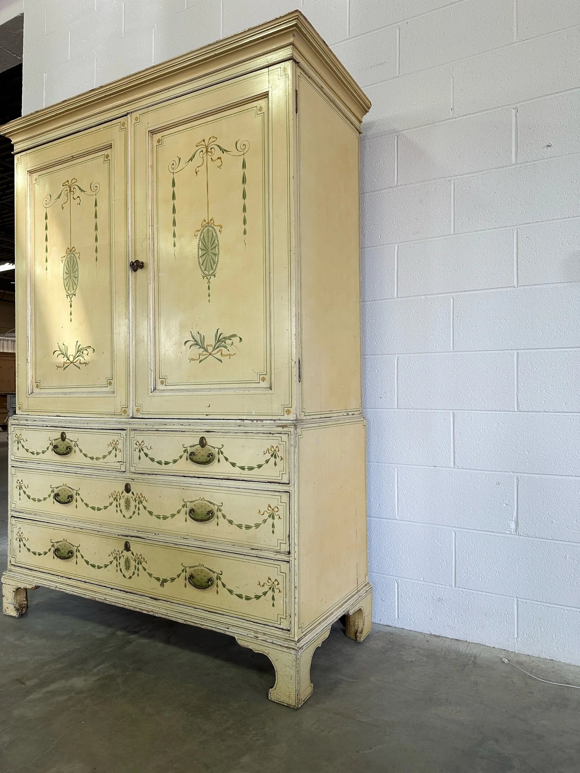 Painted antique pine linen press