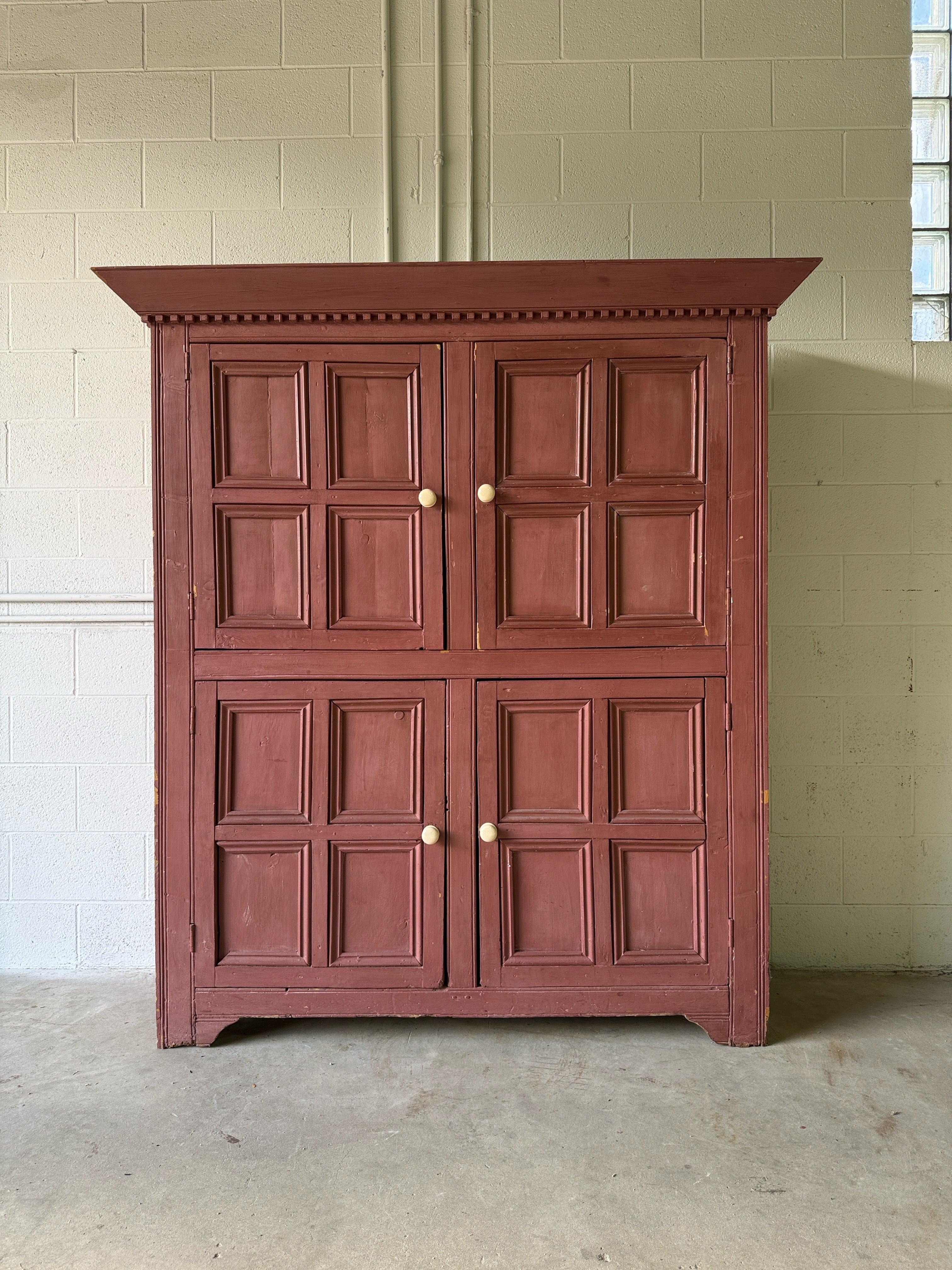 Painted antique pine English larder cupboard or hutch