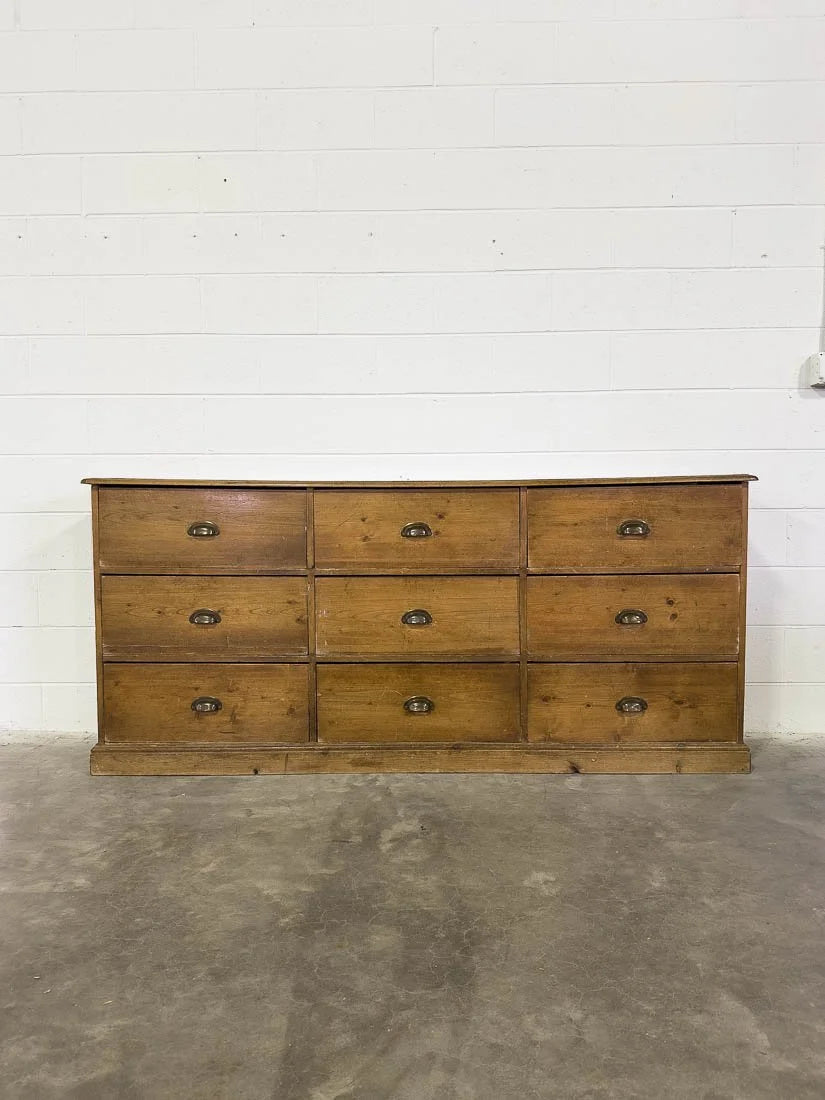 Antique bank of nine drawers