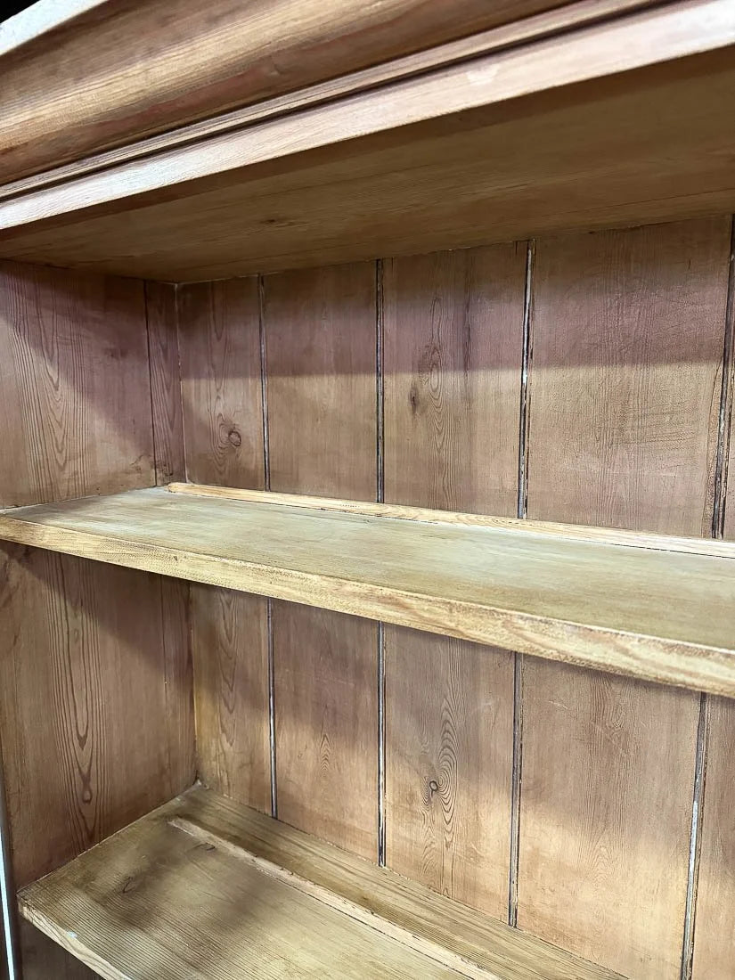 Antique English pine hutch with wavy glass