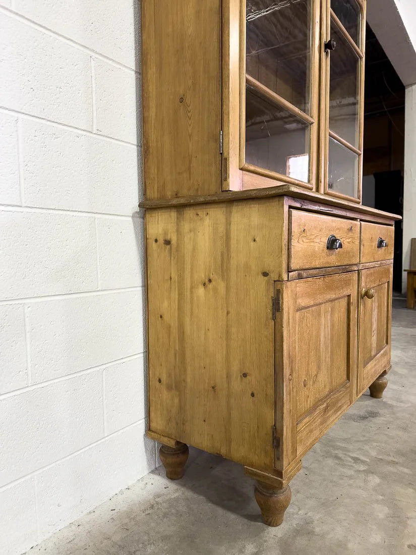 Antique English pine hutch with wavy glass
