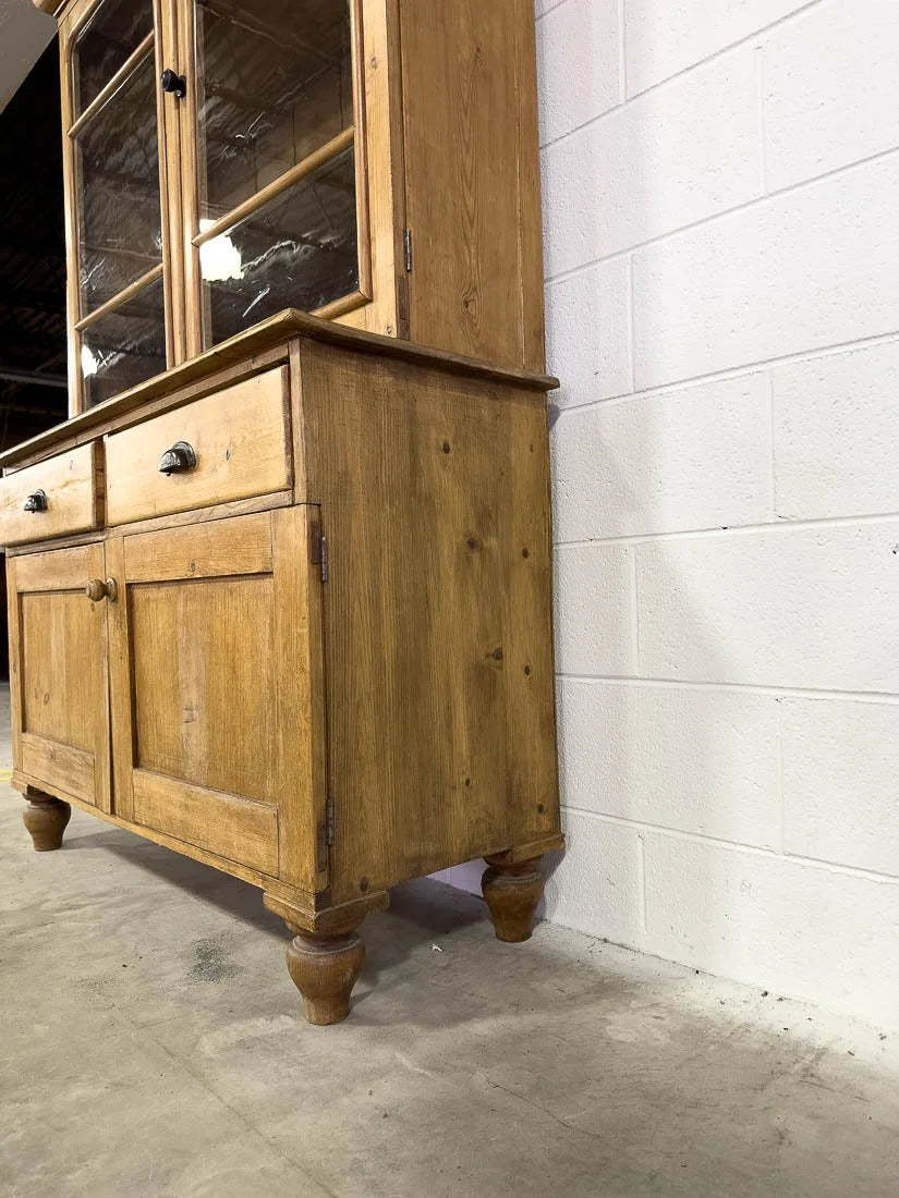Antique English pine hutch with wavy glass