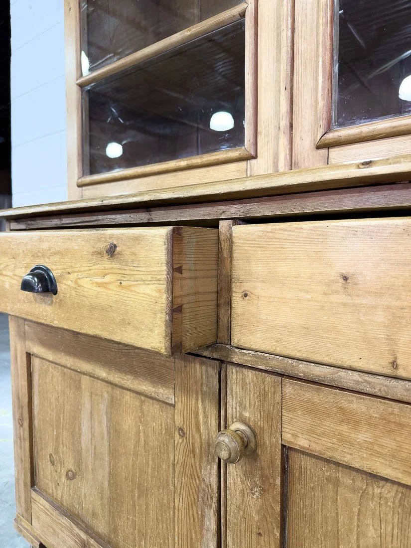 Antique English pine hutch with wavy glass