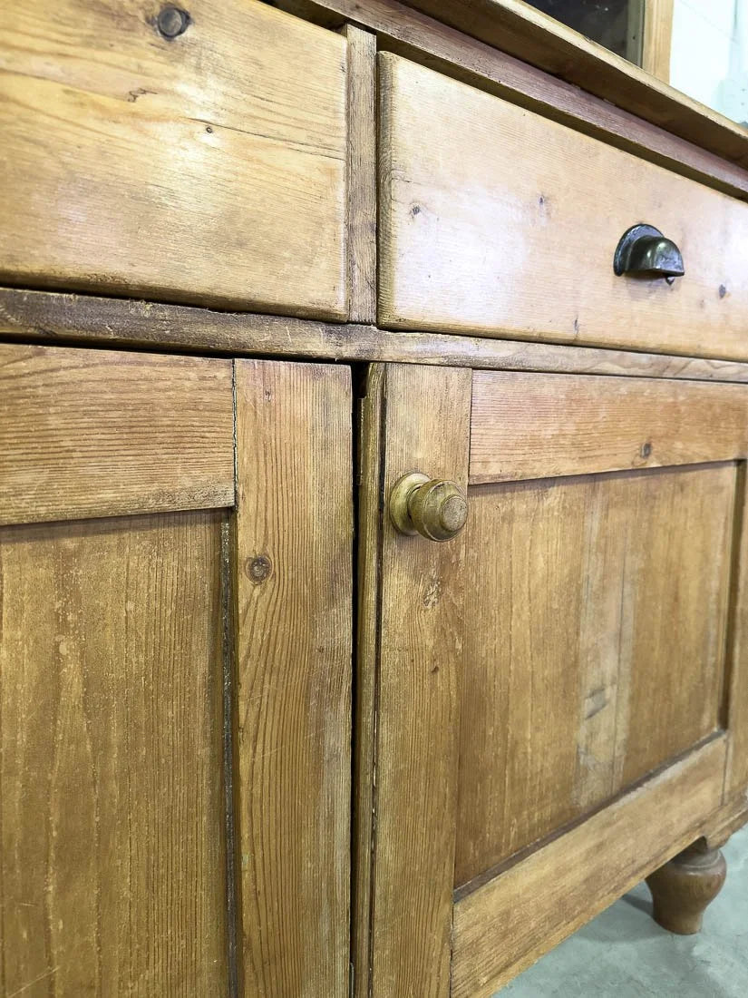 Antique English pine hutch with wavy glass