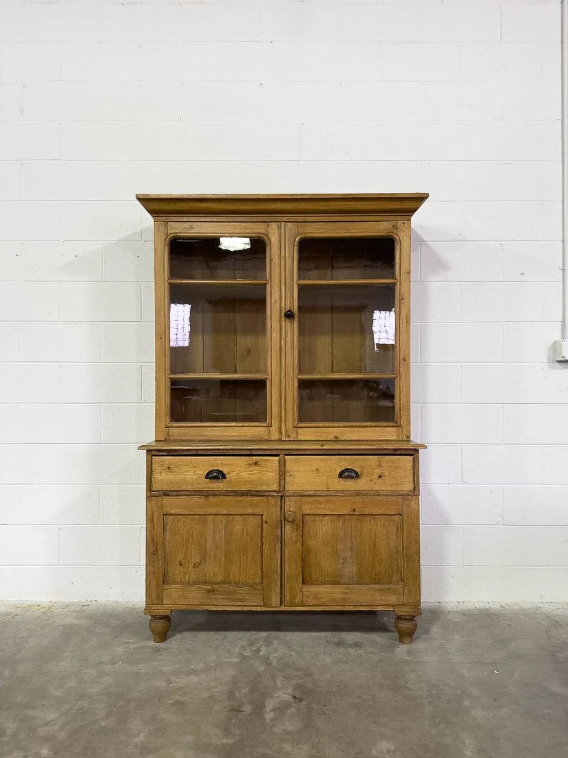 Antique English pine hutch with wavy glass