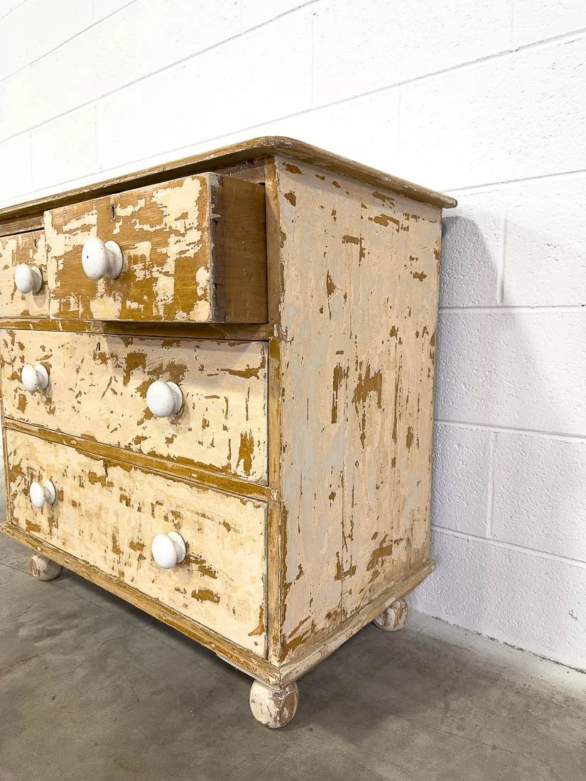 Antique English dresser or drawers in chippy paint