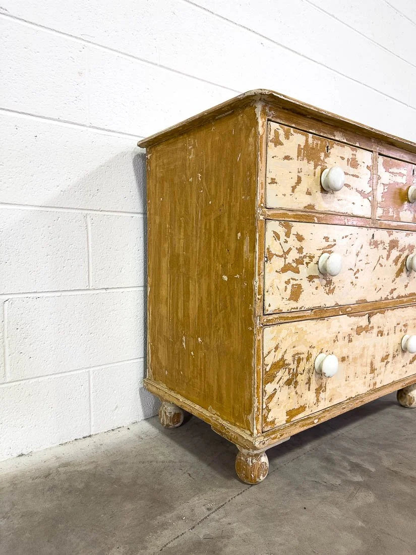 Antique English dresser or drawers in chippy paint