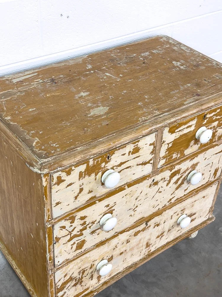 Antique English dresser or drawers in chippy paint