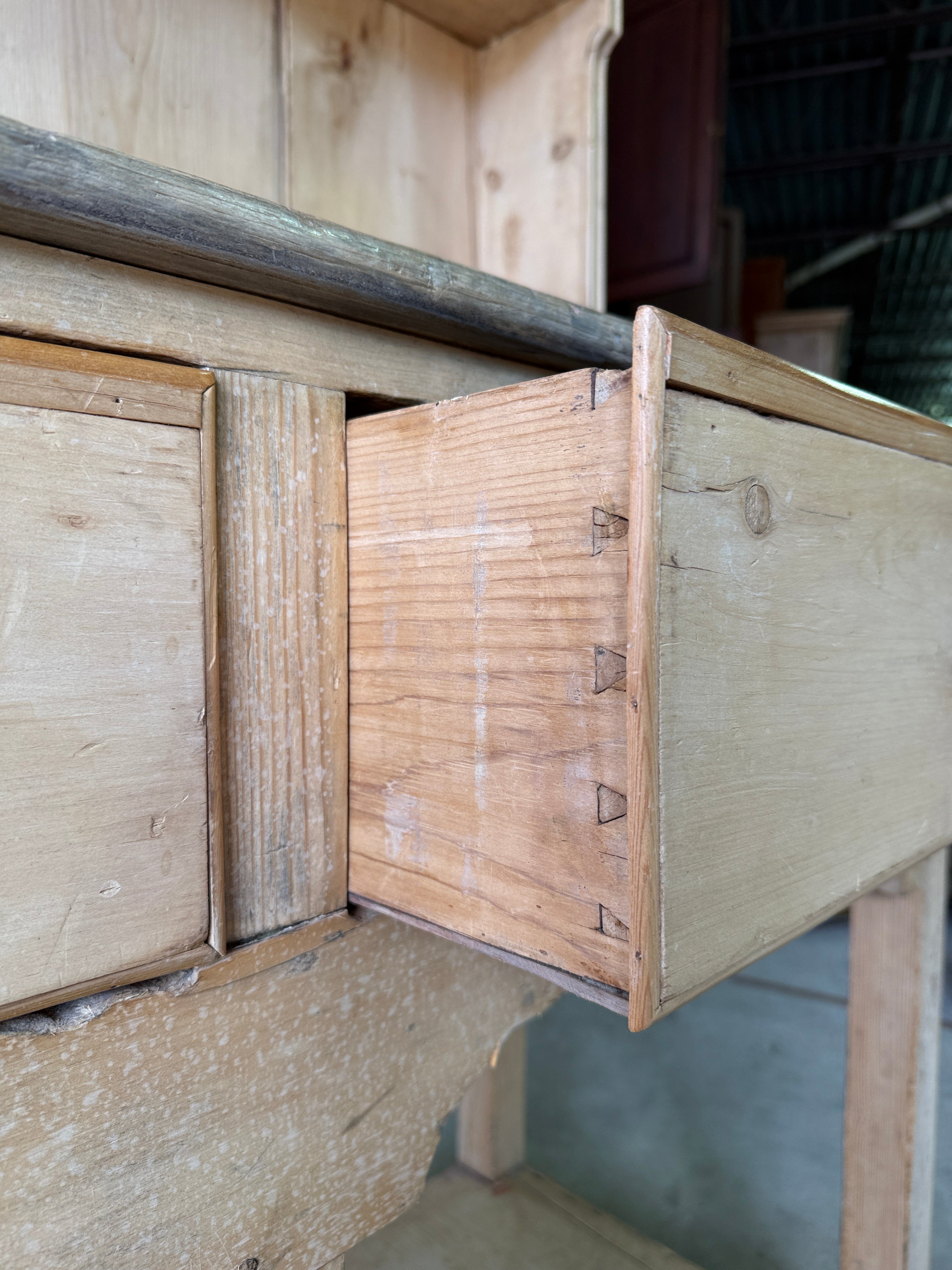 Antique Pine Potboard Kitchen Dresser Hutch – 10.7 ft English Country Cupboard with Drawers