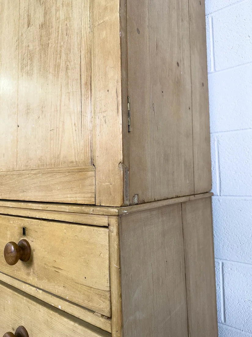 Impressive English pine linen press or cupboard