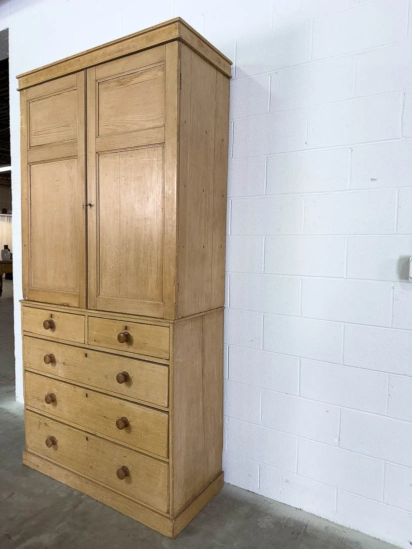 Impressive English pine linen press or cupboard