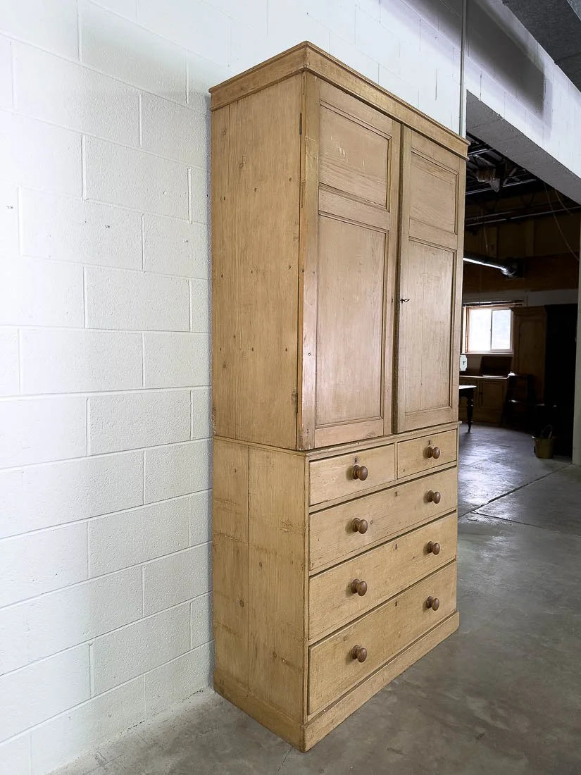 Impressive English pine linen press or cupboard