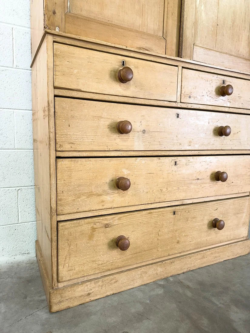 Impressive English pine linen press or cupboard