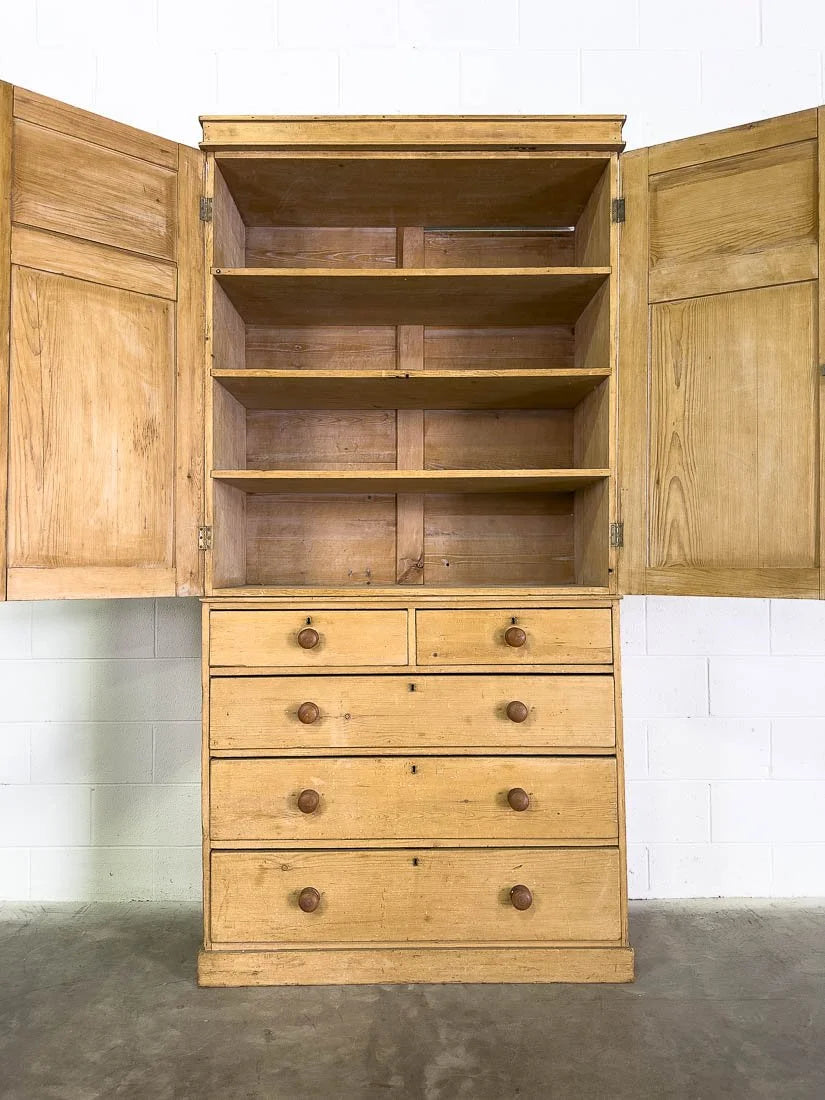Impressive English pine linen press or cupboard
