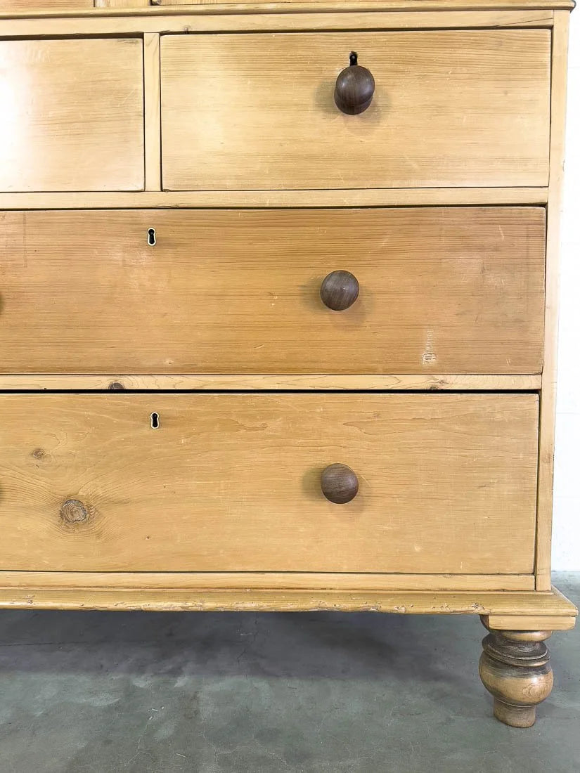 Antique pine linen press with hanging rail