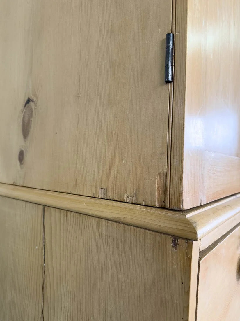 Antique pine linen press with hanging rail