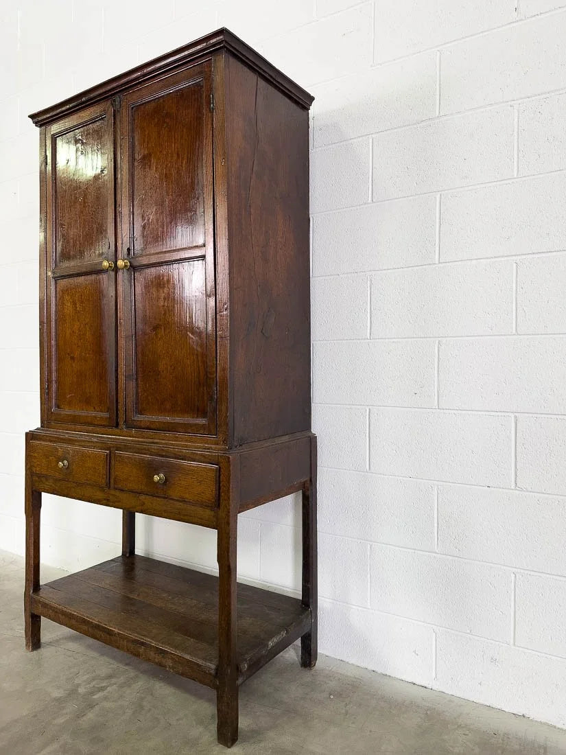 18th century George Ill oak cupboard with drawers