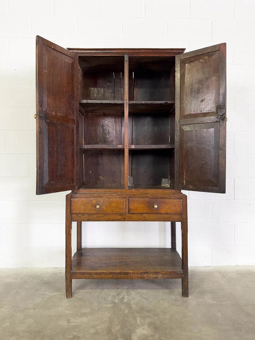 18th century George Ill oak cupboard with drawers
