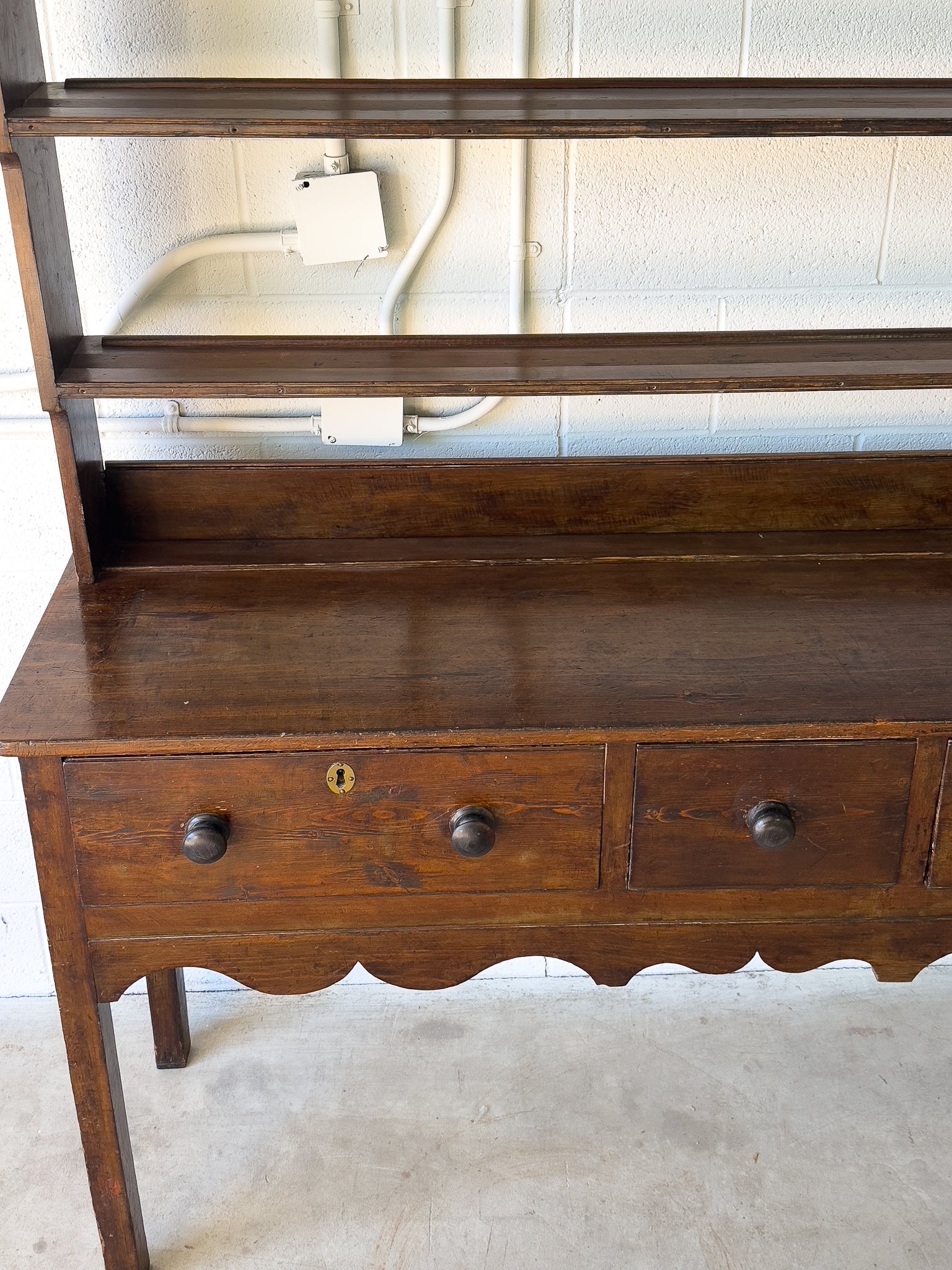 Antique English stained pine kitchen dresser