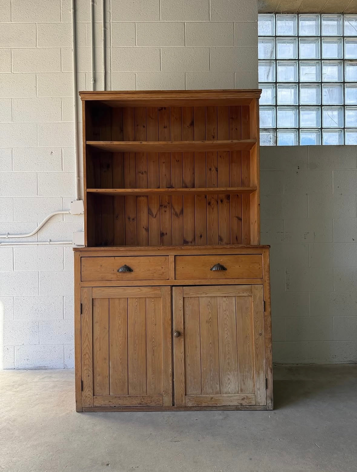 Antique Pine Hutch | Rustic Farmhouse Kitchen Cabinet