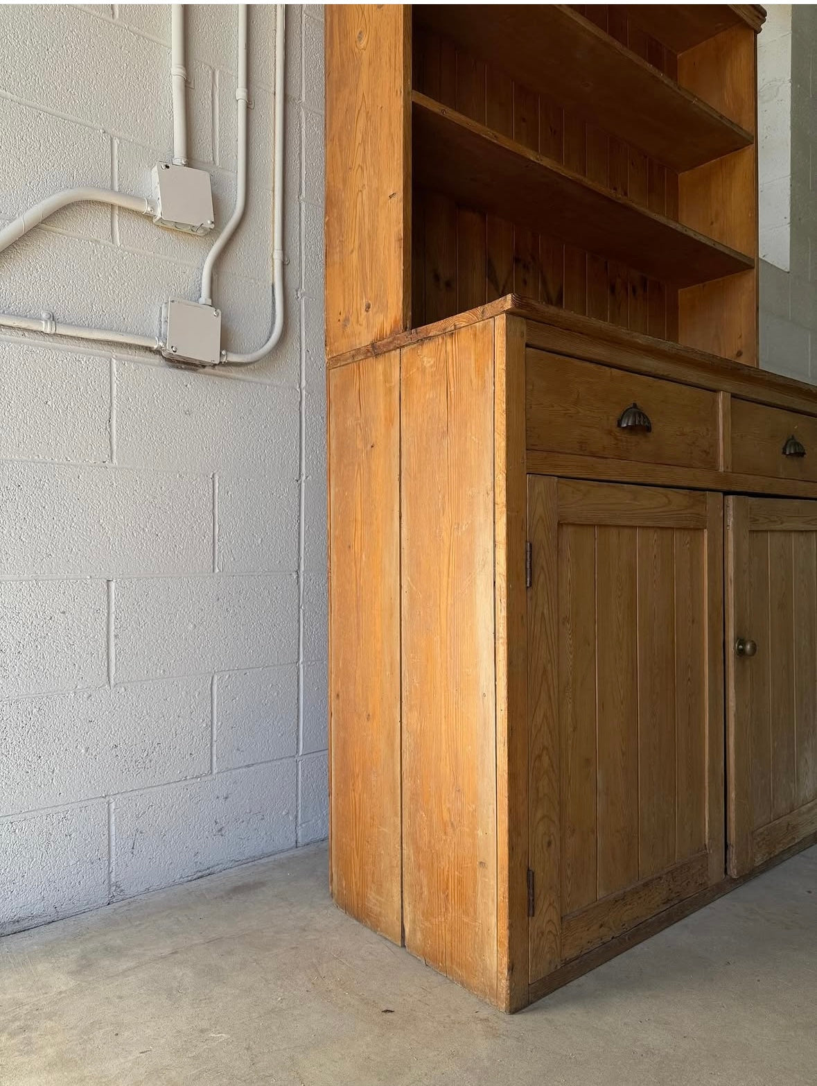 Antique Pine Hutch | Rustic Farmhouse Kitchen Cabinet