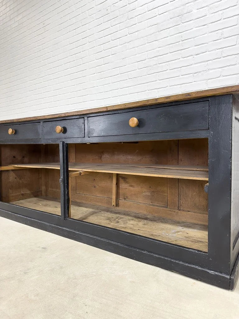 Antique French shop counter painted black