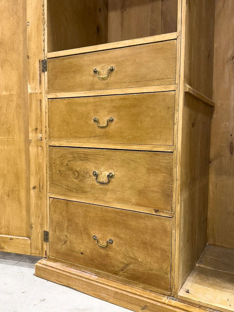 Antique pine wardrobe with interior drawers