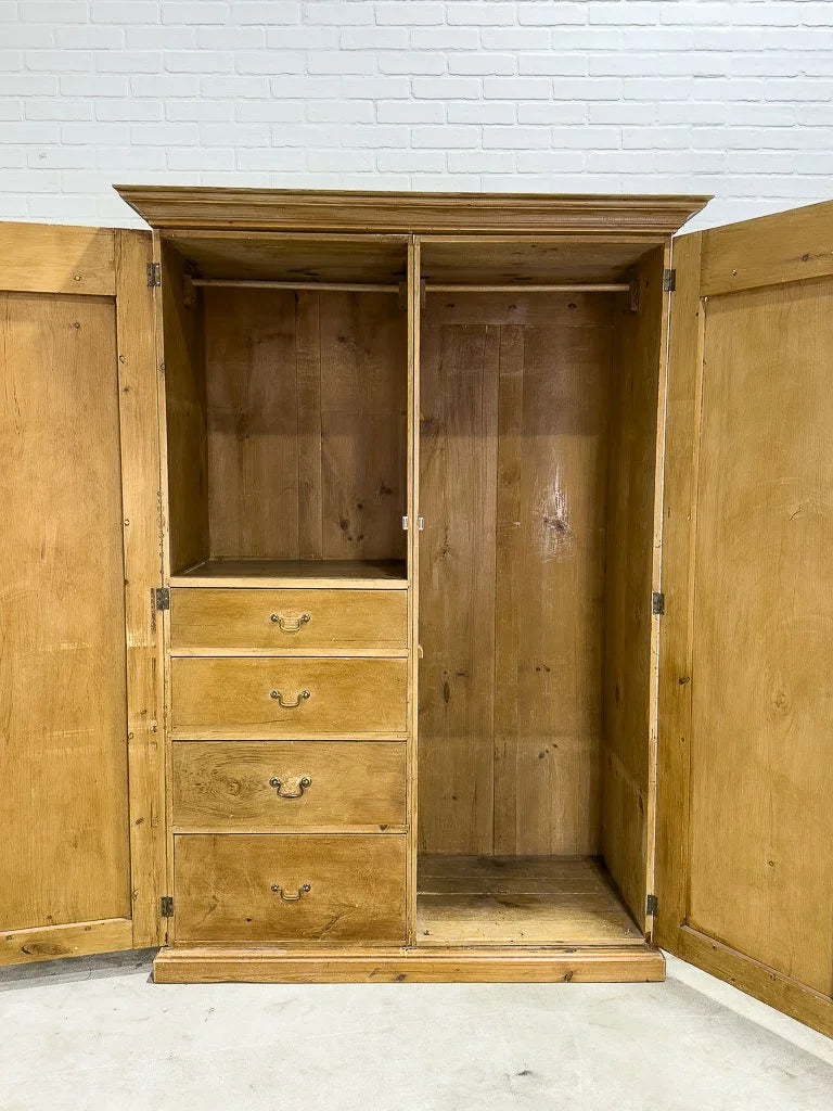 Antique pine wardrobe with interior drawers