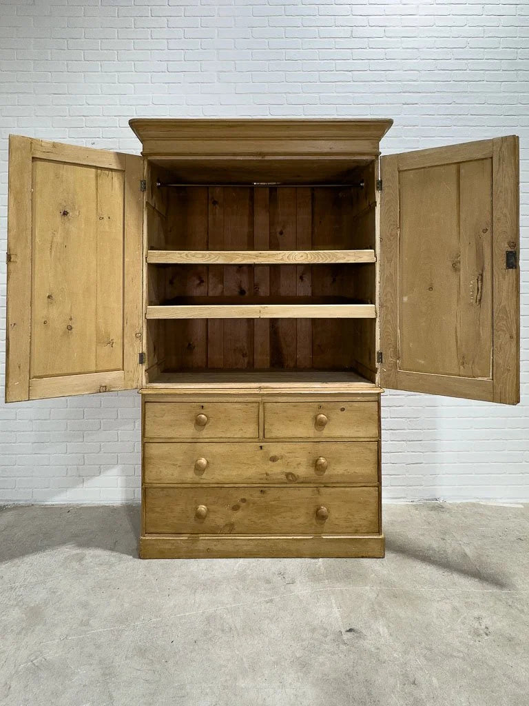 English pine linen press with two shelves