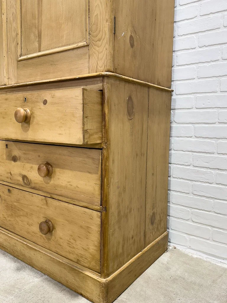 English pine linen press with two shelves