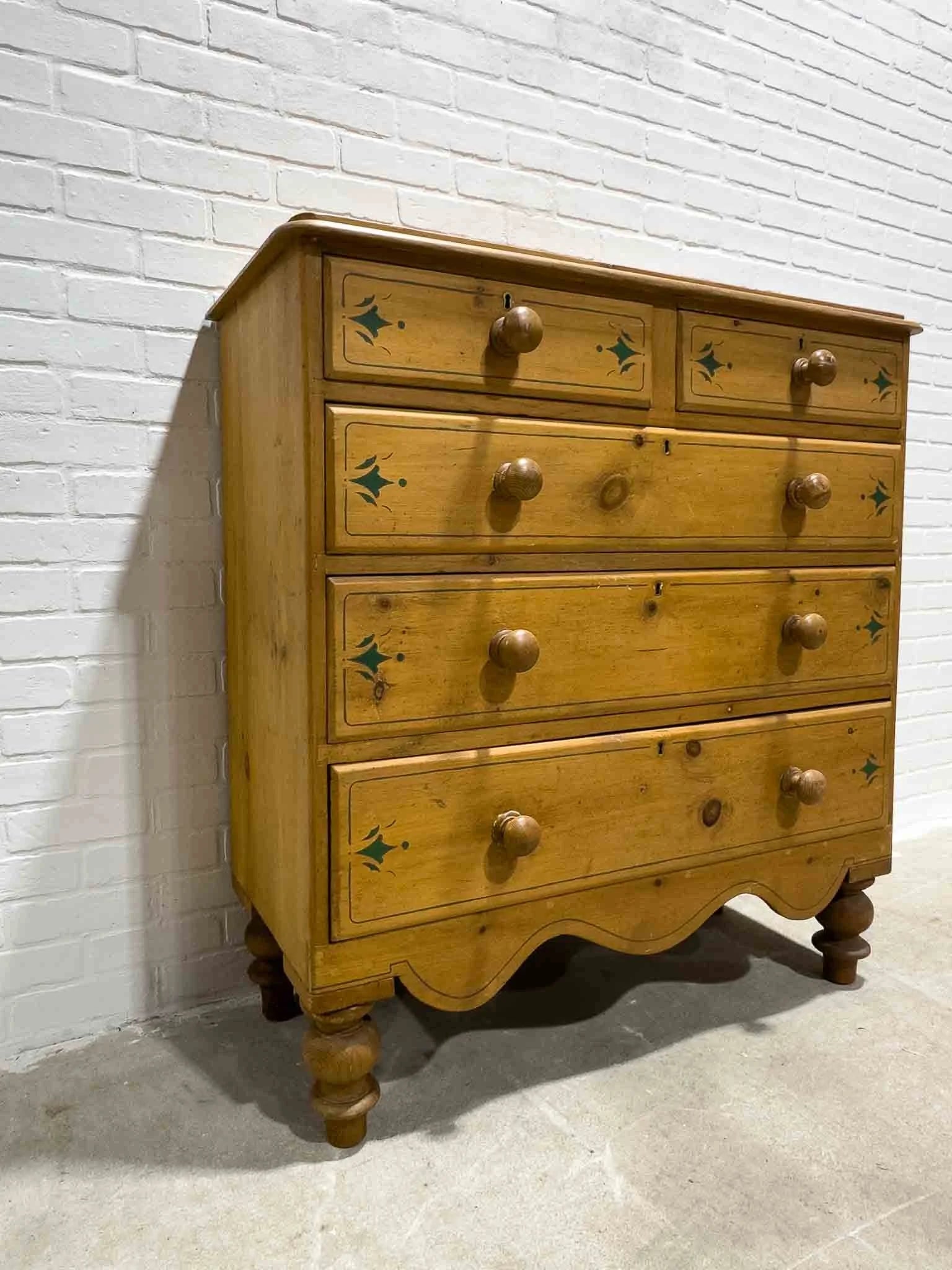 Stenciled antique pine dresser