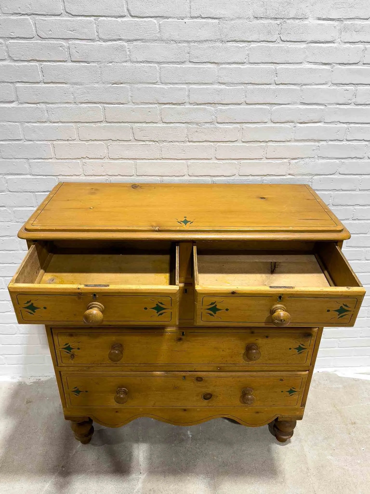 Stenciled antique pine dresser