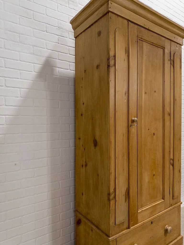 Victorian pine wardrobe with a drawer