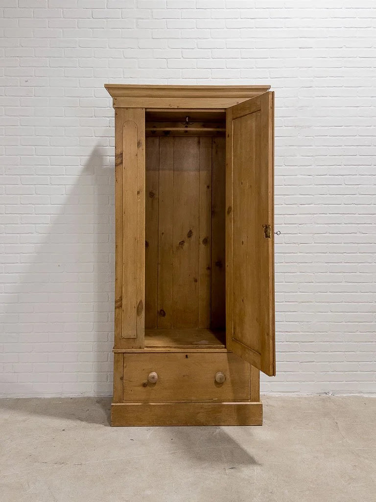Victorian pine wardrobe with a drawer
