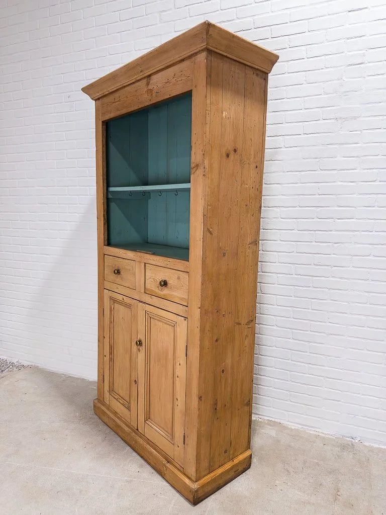 Victorian pine bookcase with painted shelves