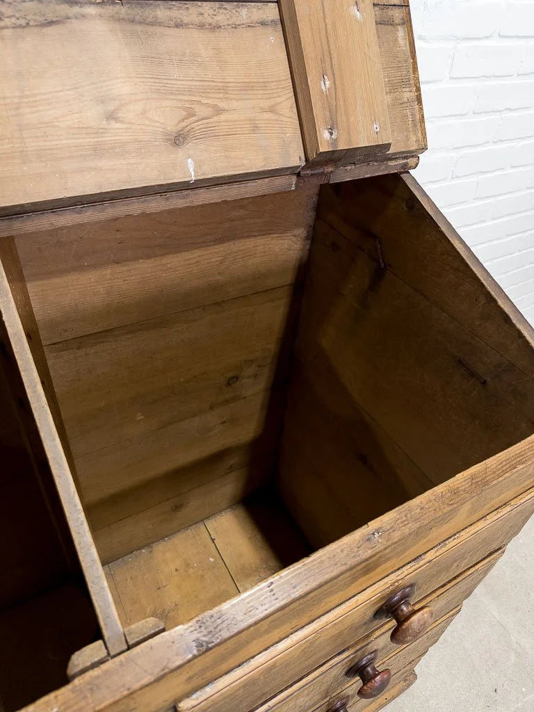 Antique grain bin with a scumble finish