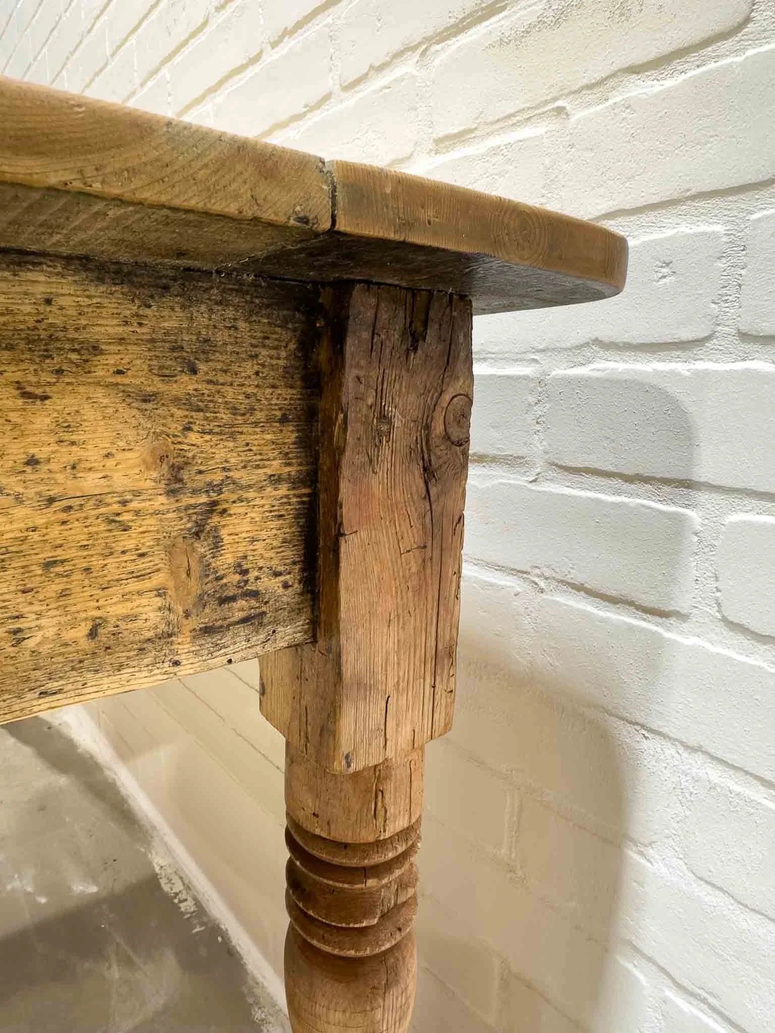 Antique pine kitchen table with a plank top