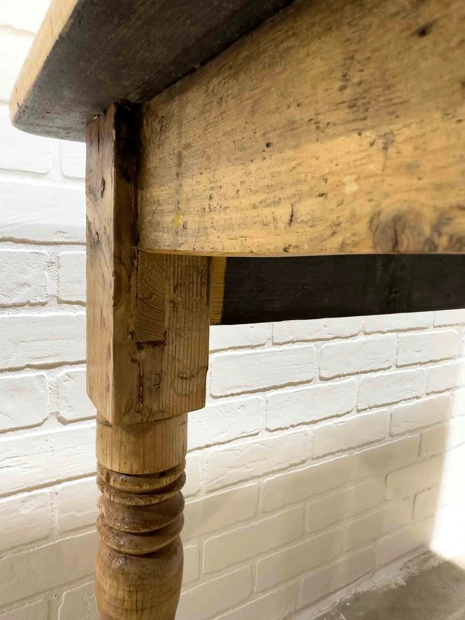 Antique pine kitchen table with a plank top