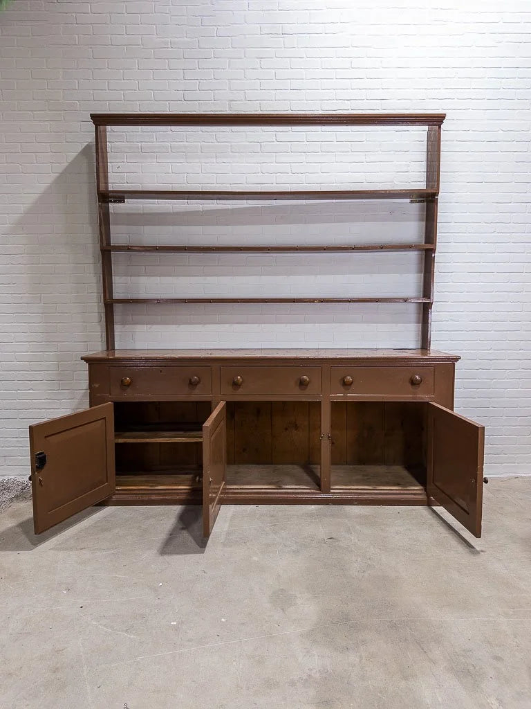 Monumental English kitchen dresser in original paint