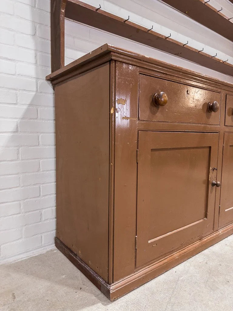 Monumental English kitchen dresser in original paint